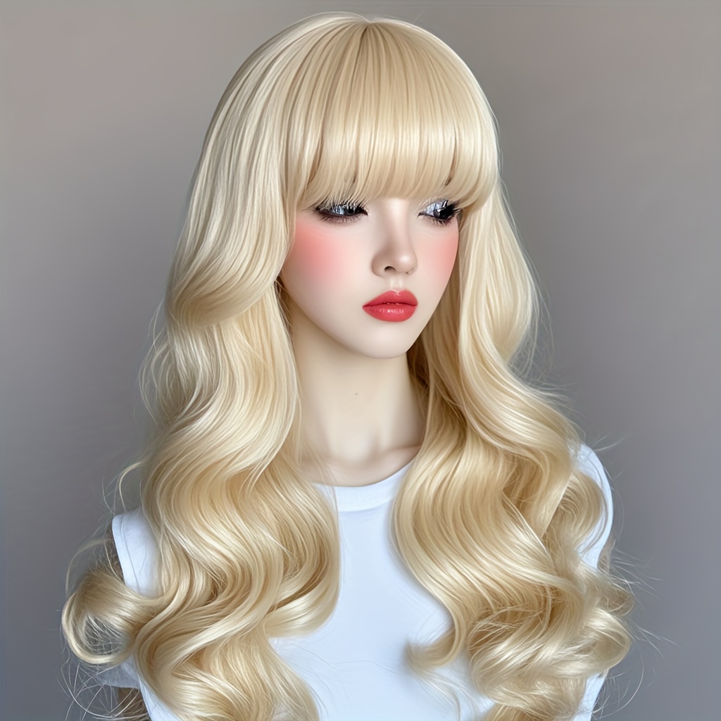 TEMU 【女性用】前髪付きウェーブロングヘアウィッグ