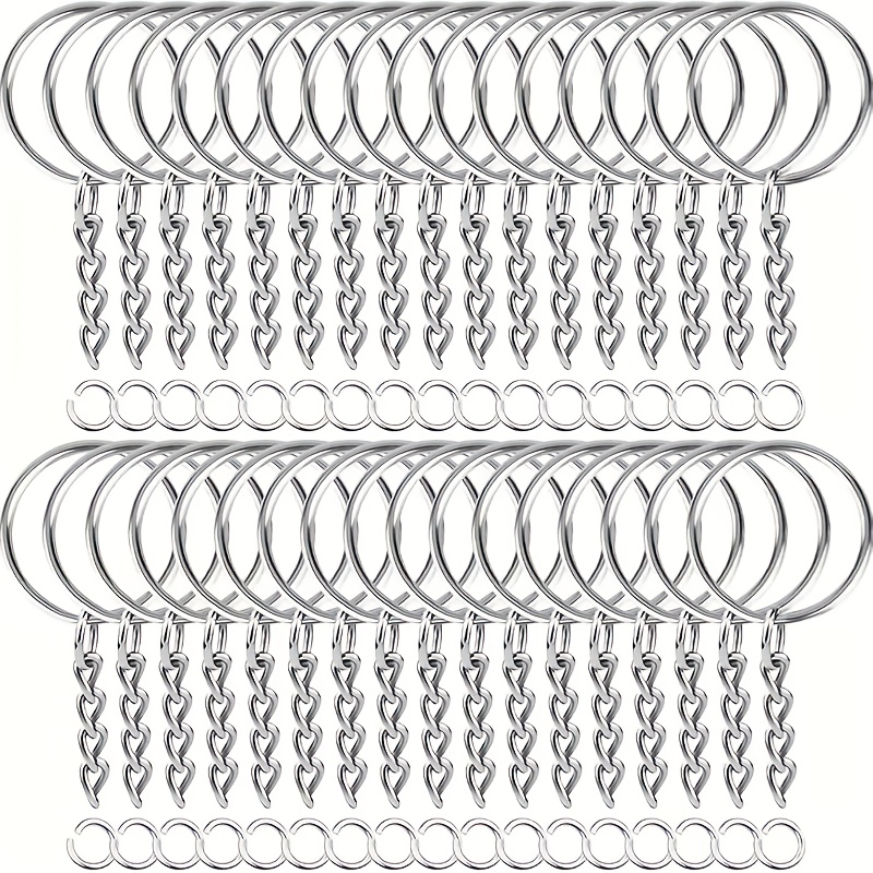 TEMU Kit per Portachiavi Fai da Te, 50 Set (50 Catene ad Anello + 50 Anelli di Giunzione) Kit Argentato Tutto in Uno per Creazione Portachiavi con 50
