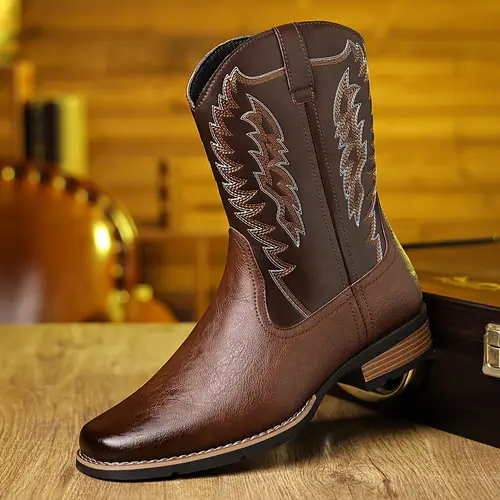 fashionable and comfortable mens classic denim boots suitable for wearing in all with side zippers and durable rubber soles suitable for casual outdoor activities and riding