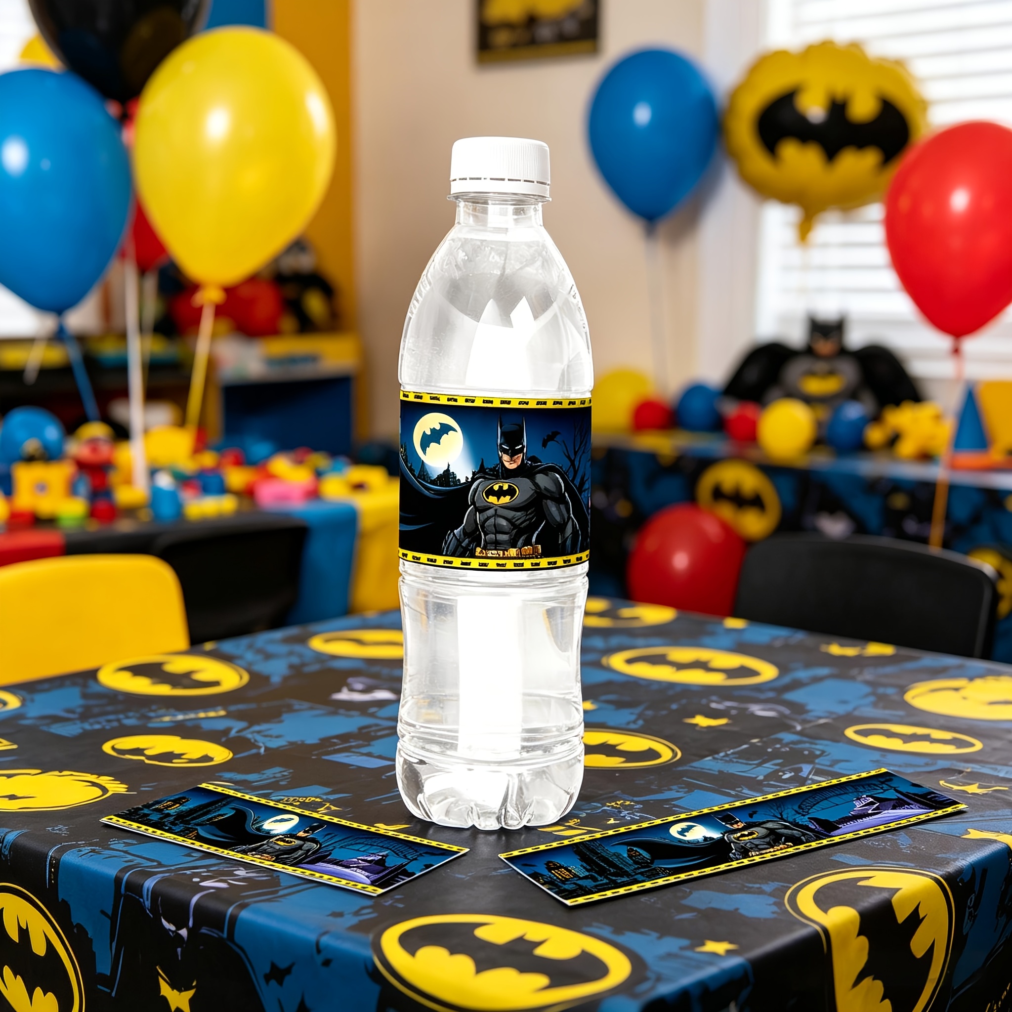 TEMU 6pcs Water Bottle Labels Batman Superhero Theme, Birthday Party Decorations, Glass Bottles, Water Cup Sticker Decorations