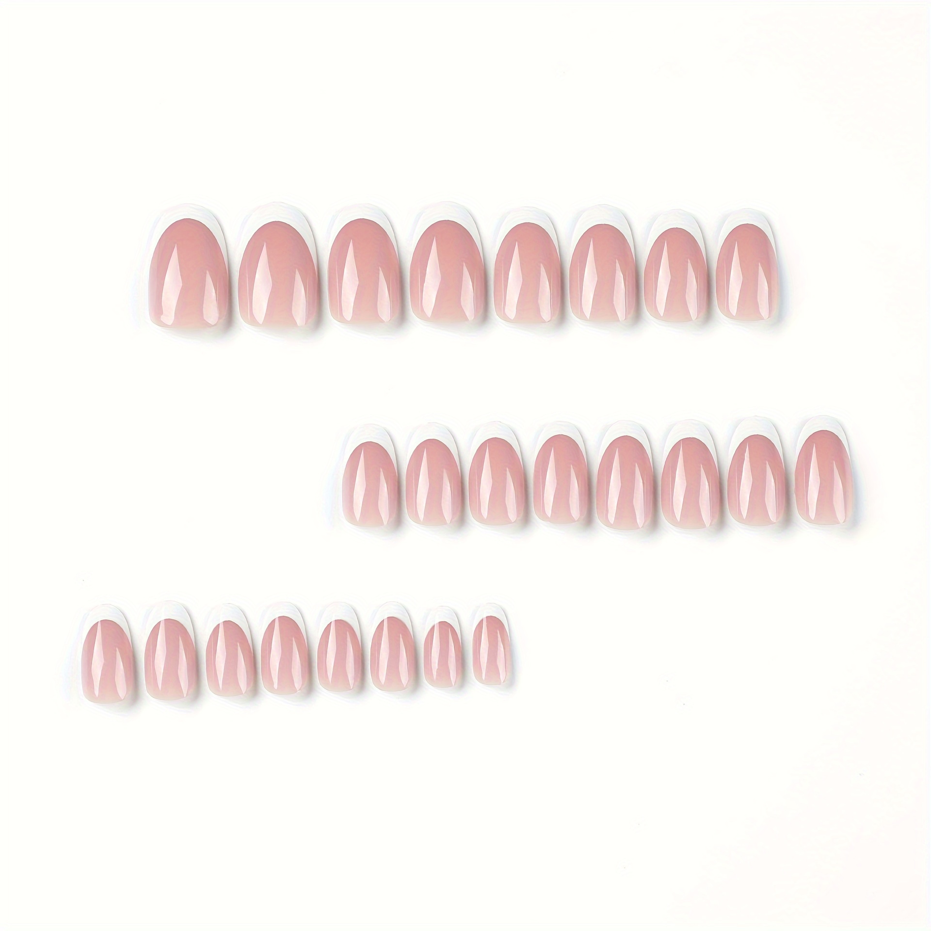 24pcs white french fake nails nude press on nails short almond false nails classic acrylic nails for women and girls details 1