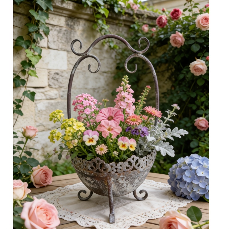 TEMU A Nordic-style Floor-standing Flower Pot With A Vintage, Distressed Look; A Great Decorative Flower Pot For . Gardening Gift Home Decor