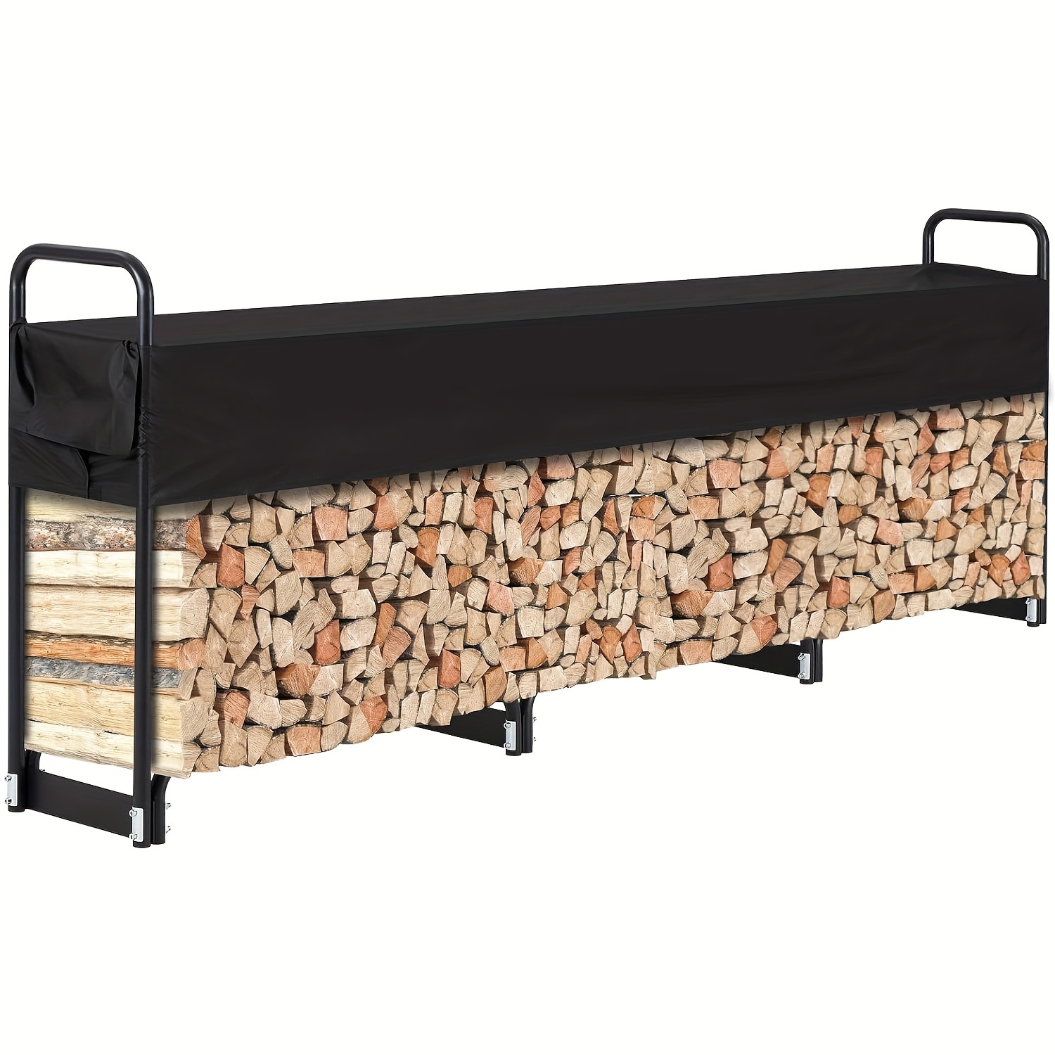 

4/8/12 Ft Firewood Rack Outdoor, Firewood Rack With Anti-rust Coating And Waterproof Cover, Firewood Holder For Outdoor/indoor, Firewood Storage Bracket Kit, Black