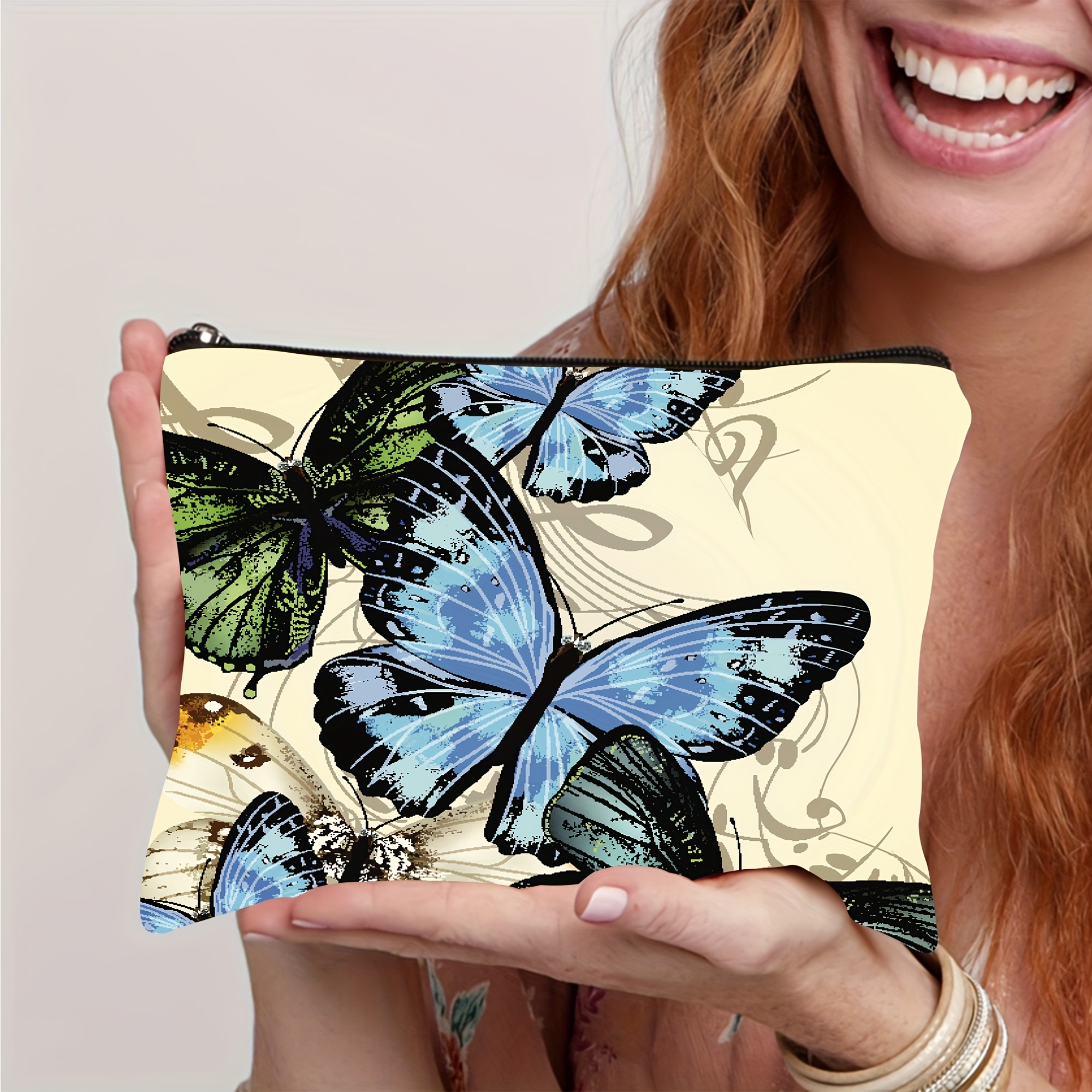 

Unisex-adult Canvas Cosmetic Bag With Butterfly Print, Mixed Color, Unscented, Position , Multi-functional Makeup Pouch For Toiletries, Stationery, And Accessories Storage - Ideal Gift And Birthdays