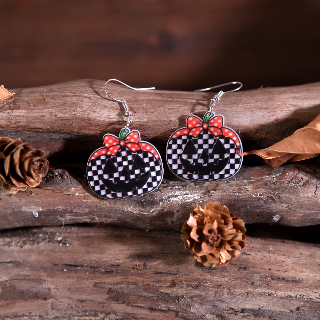 Handmade Glossy Resin Dangle Drop Earrings with Cherry Leopard Print