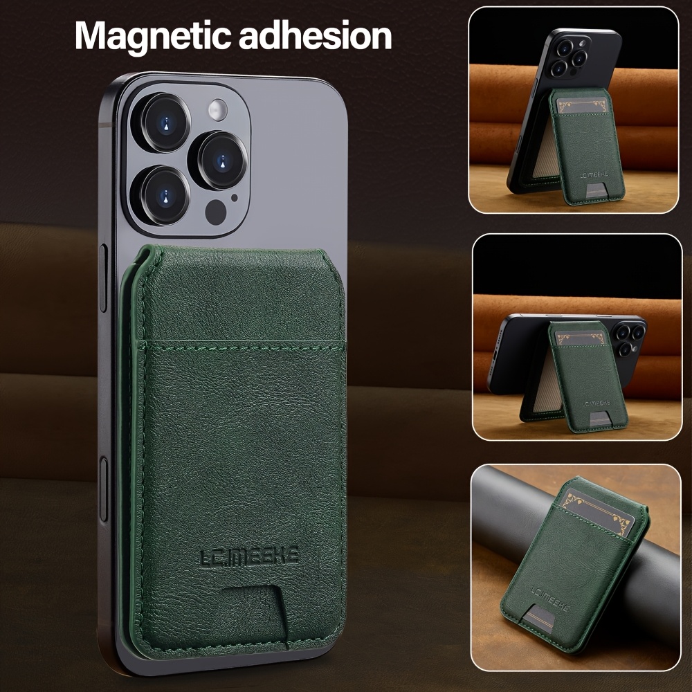 vintage style synthetic leather magnetic flip wallet with 3 card slots green   for secure closure   details 1