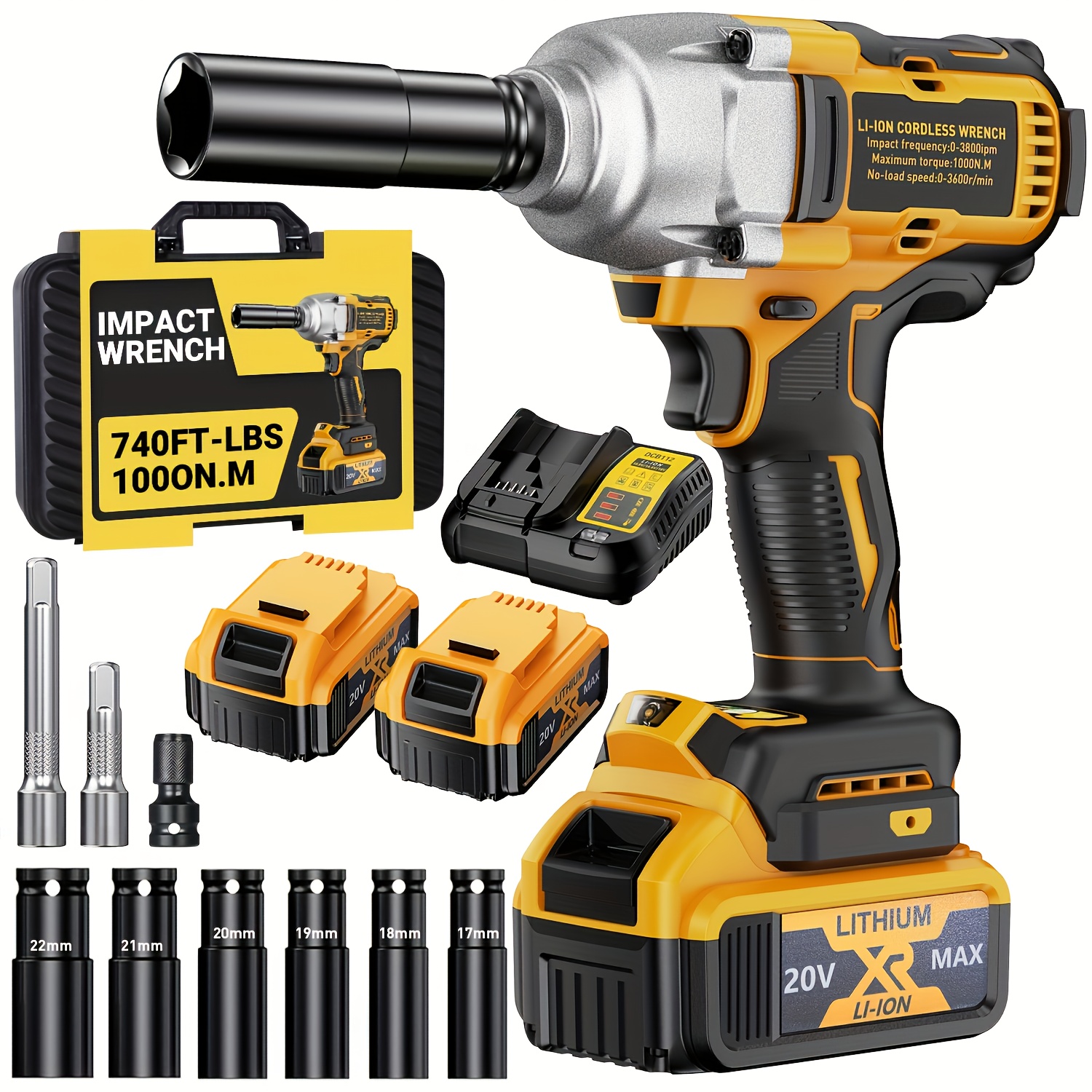 TEMU 1000n.m Cordless Impact Wrench, 1/2" 20v Impact Wrench - 3-speed 3300rpm Industrial - Automobile Maintenance Tools- Reverse, Smart Led Dashboard