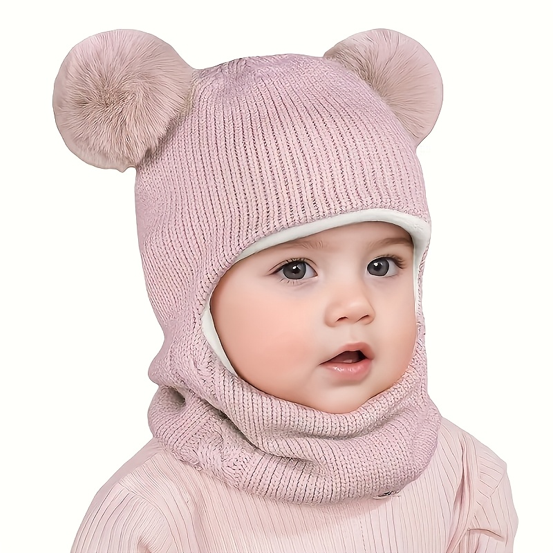 Winter Pullover Hood Scarf Jumpsuit Ear Pom-pom Hat, 0-3 Years Old -one Thickened Hat, Warm And Cute Bear Ear Cover Pullover Hat. Perfect New Year Gift For Baby Outdoor Use In Winter