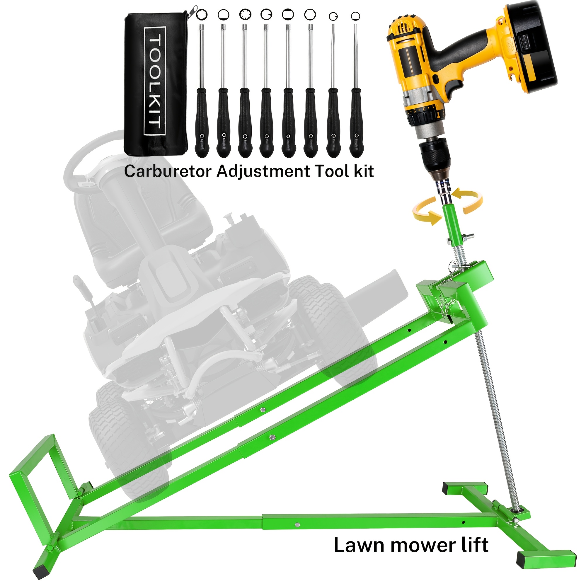 TEMU 880 Lbs Heavy-duty Lawn Mower Lift Jack & Carburetor Adjustment Tool Kit Suitable For Garden Tractors, Riding Mowers, Manual/power , Lift Jack
