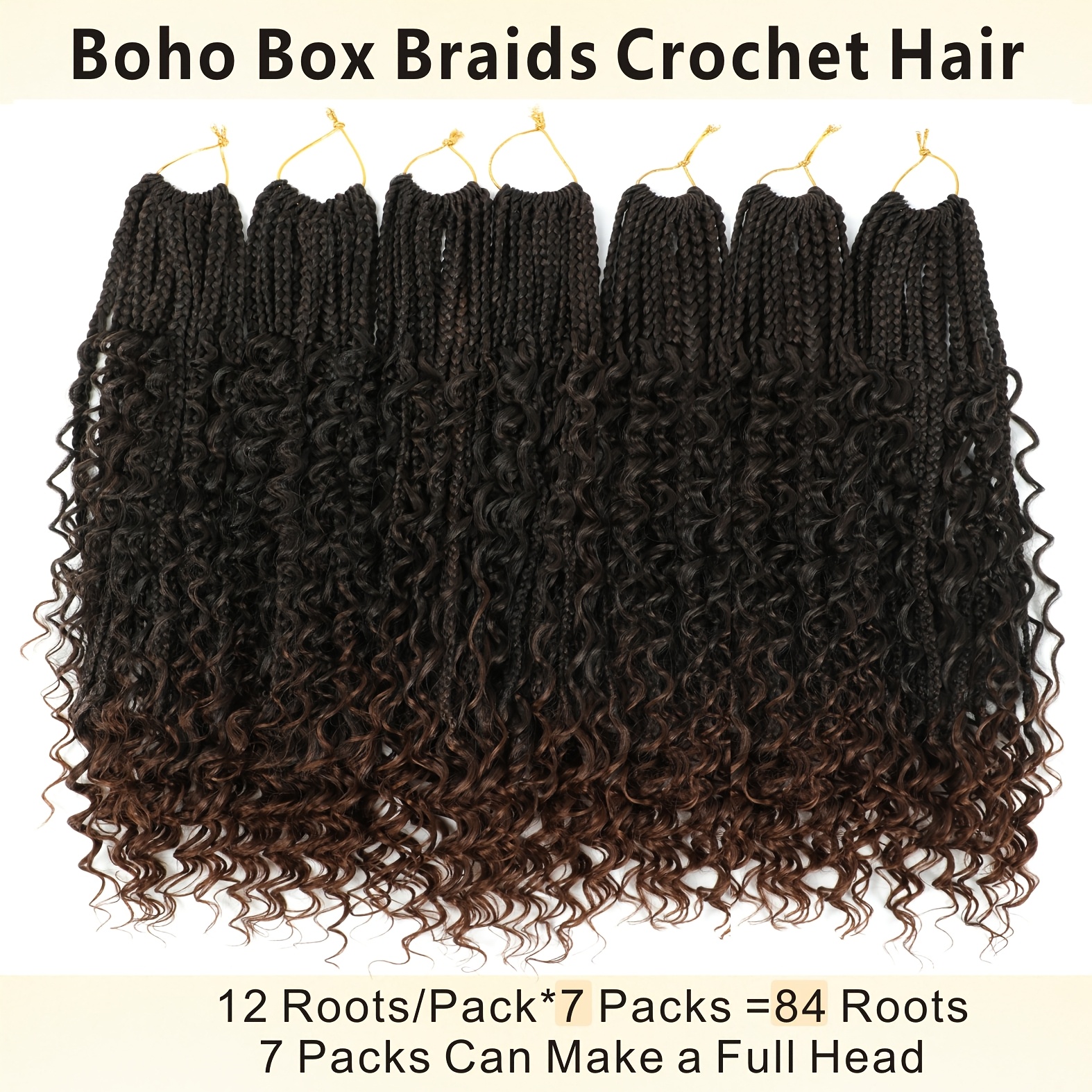 Image of Goddess Box Braids Crochet Hair 12-18 Inch 7 Packs Pre-looped Bohemian Crochet Boho Box Braids With Curly Ends 3x Crochet Braids For Women Synthetic Braiding Hair
