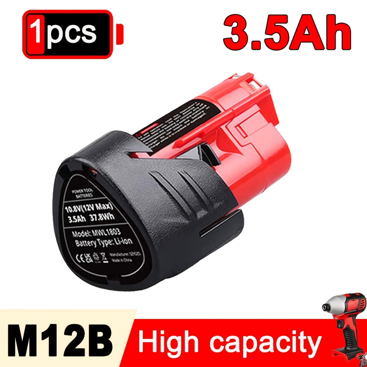 TEMU 1-pack Compatible For M12b Replacement Battery 12v High-capacity Lithium-ion Battery Suitable For Xc 48-11-2411, 48-11-2420, 48-11-2401,