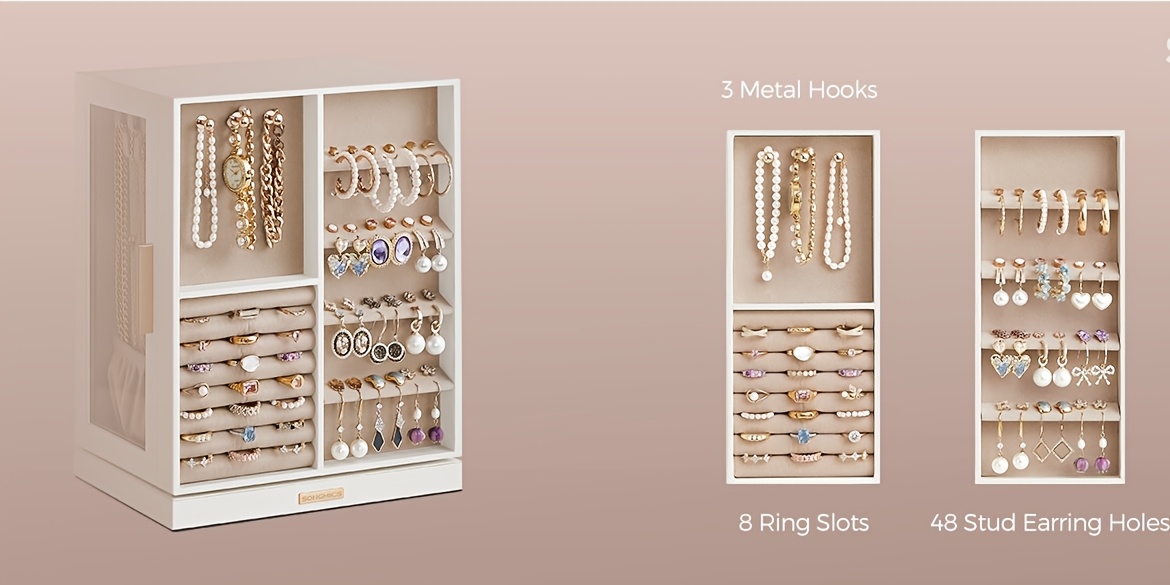   jewelry box 360° rotating, jewelry storage case with 5 drawers, jewelry organizer, glass window,  , vertical jewelry storage,  , glasses, earrings, rings, necklaces, big jewelry, gifts for men, women, friends Product details 1