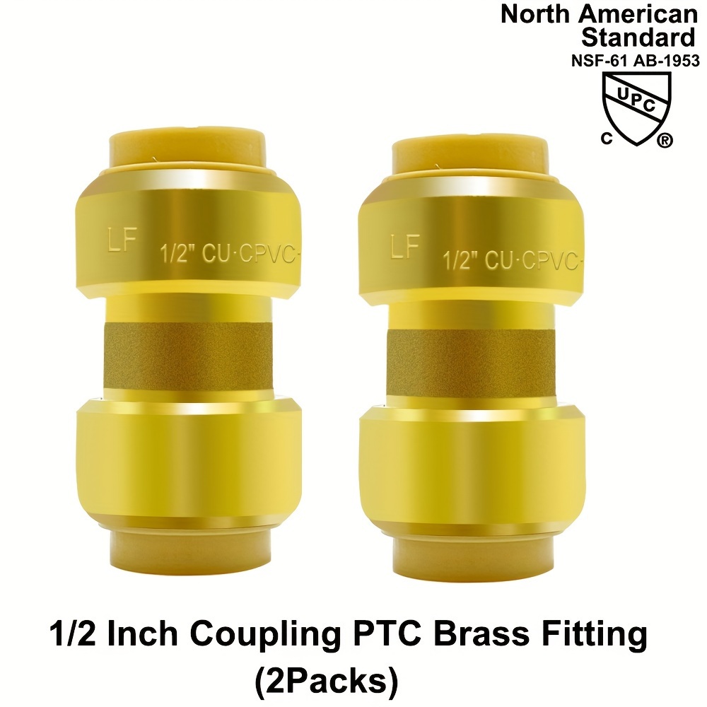 

2pcs 1/2 Inch Pushfit Plumbing Fittings, Push 1/2 Inch Coupling Fittings, No Lead Brass Push To Connect Fittings For Pex, Copper, Cpvc