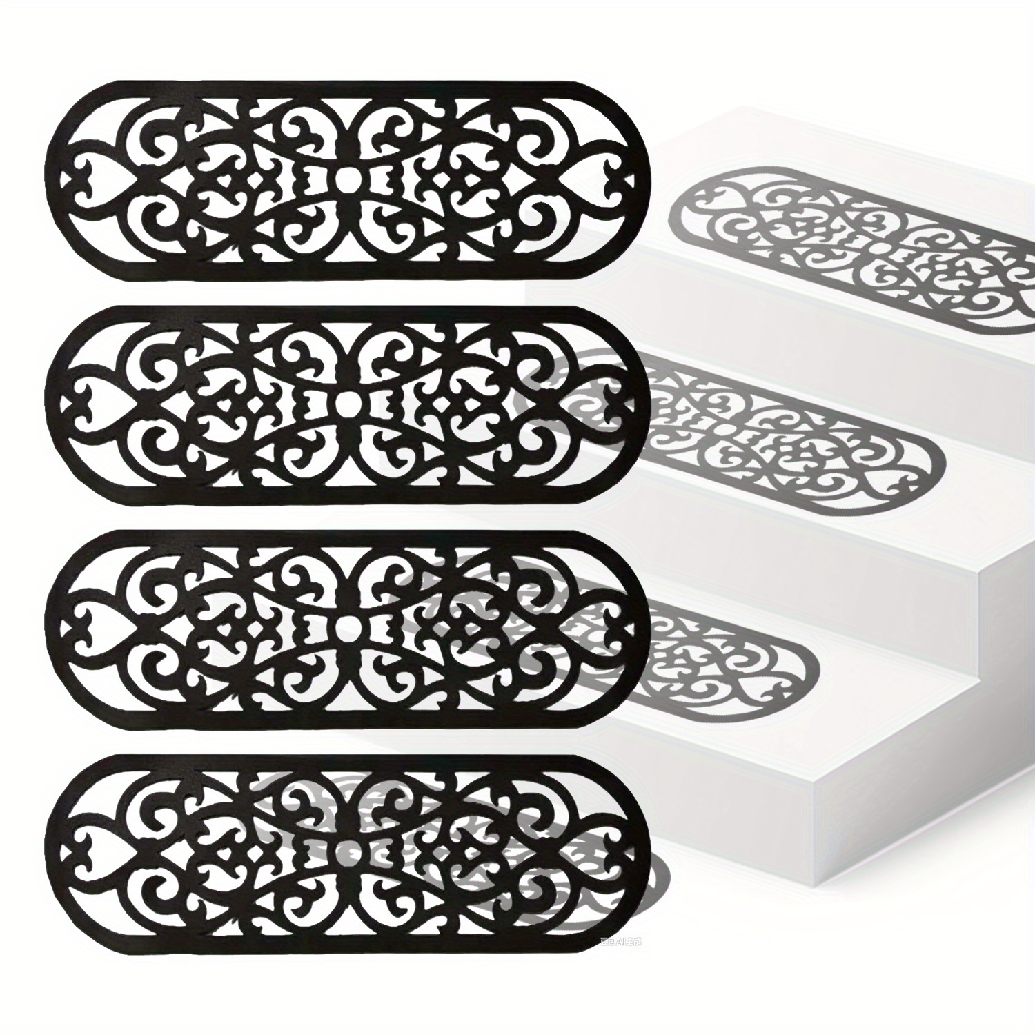 4pcs elegant black white     non slip stair mats heavy duty rubber   skid resistant   9x29 inch for indoor outdoor use indoor outdoor mats   pattern mats durable rubber mats