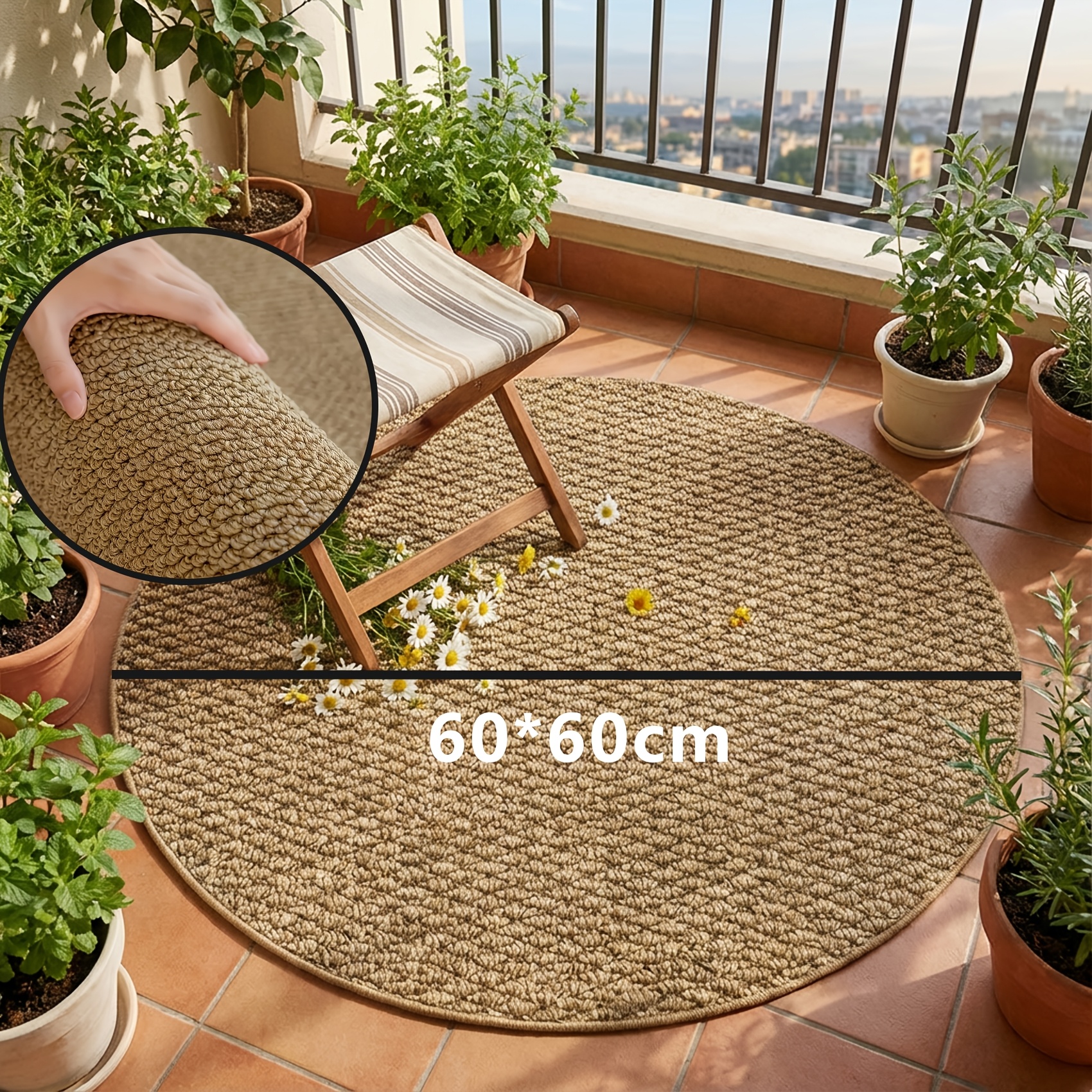 TEMU 1pc Sea Pineapple Loop Rug Suitable For Small Spaces, Minimalist Round Carpet Suitable For Indoor/outdoor Use, Soft Machine-washable With Pvc