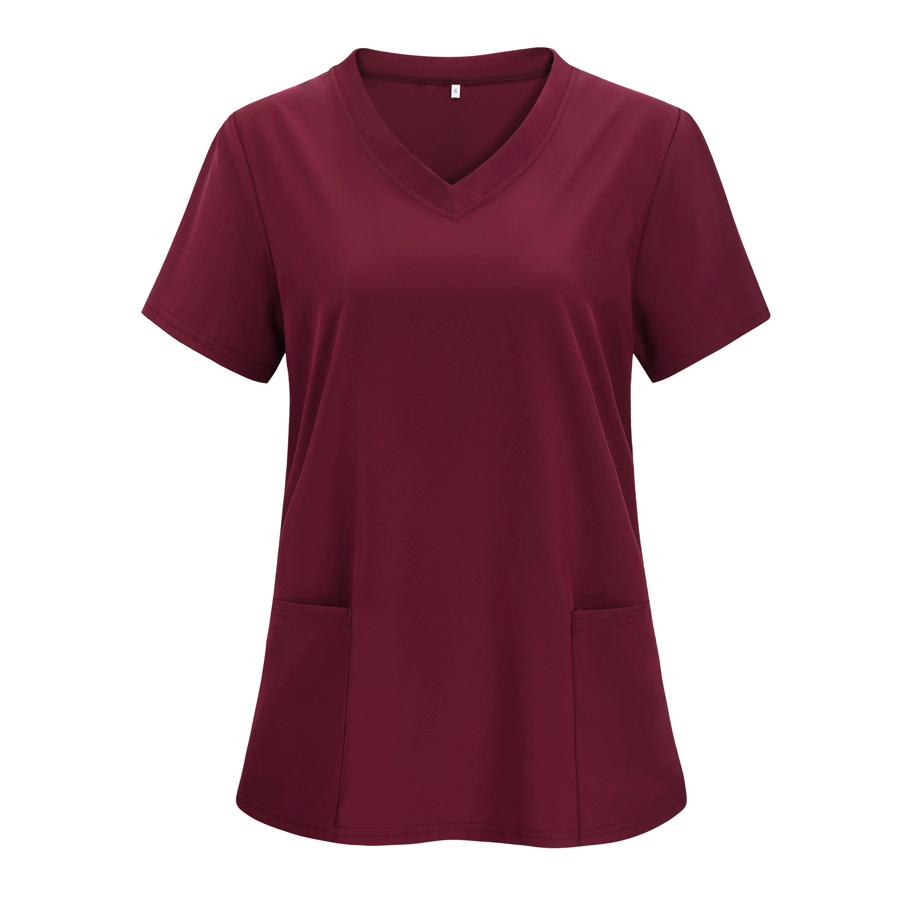 European And American-style Nursing Uniform, Solid Color V-neck Split Double Pocket Scrub Top Women's T-shirt