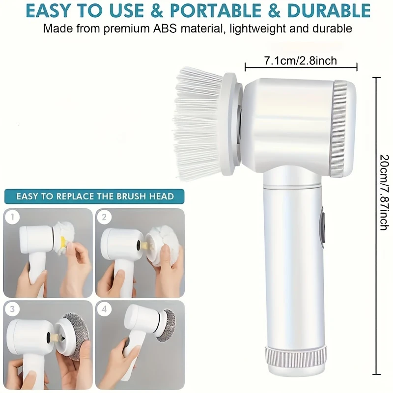 5in rechargeable electric cleaning brush kit medium solid multifunctional handheld scrubber with usb charging for bathroom kitchen bedroom living room toilet home cleaning tool kit with grip plastic 14500mah lithium battery details 3