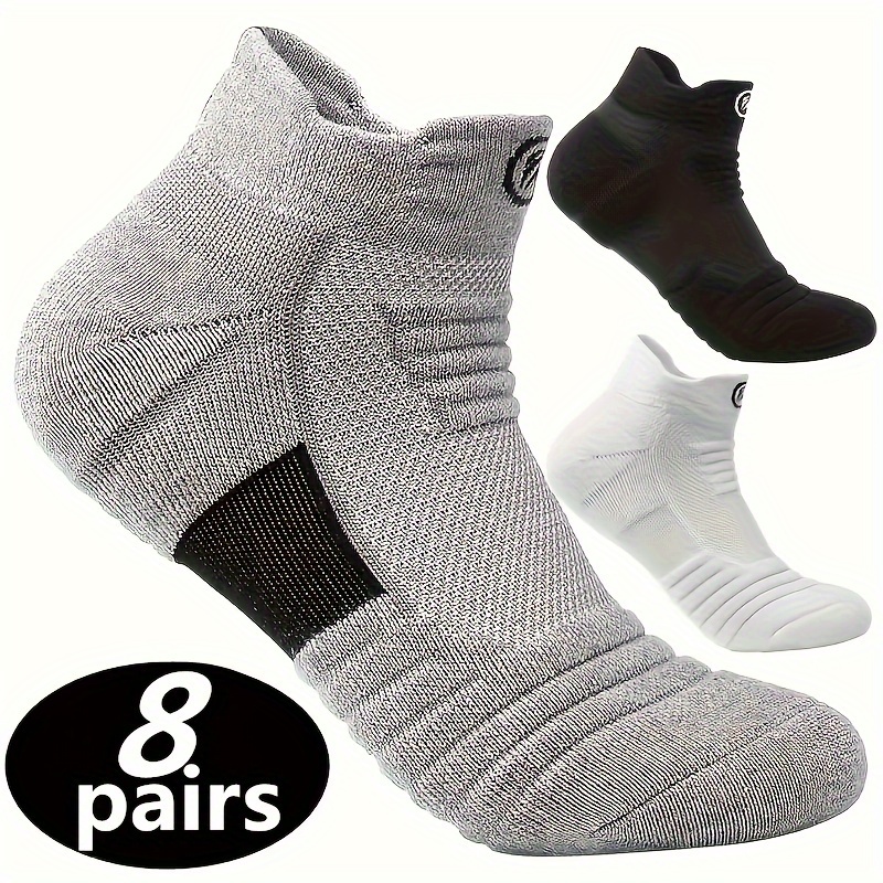 

8pairs Of Solid Color Knitted Sports Socks For Men And Women - Extremely Comfortable, Moisture-wicking, Odor-resistant, , Shock-absorbing, Non-slip, Thickly Padded Ideal For Outdoor Use