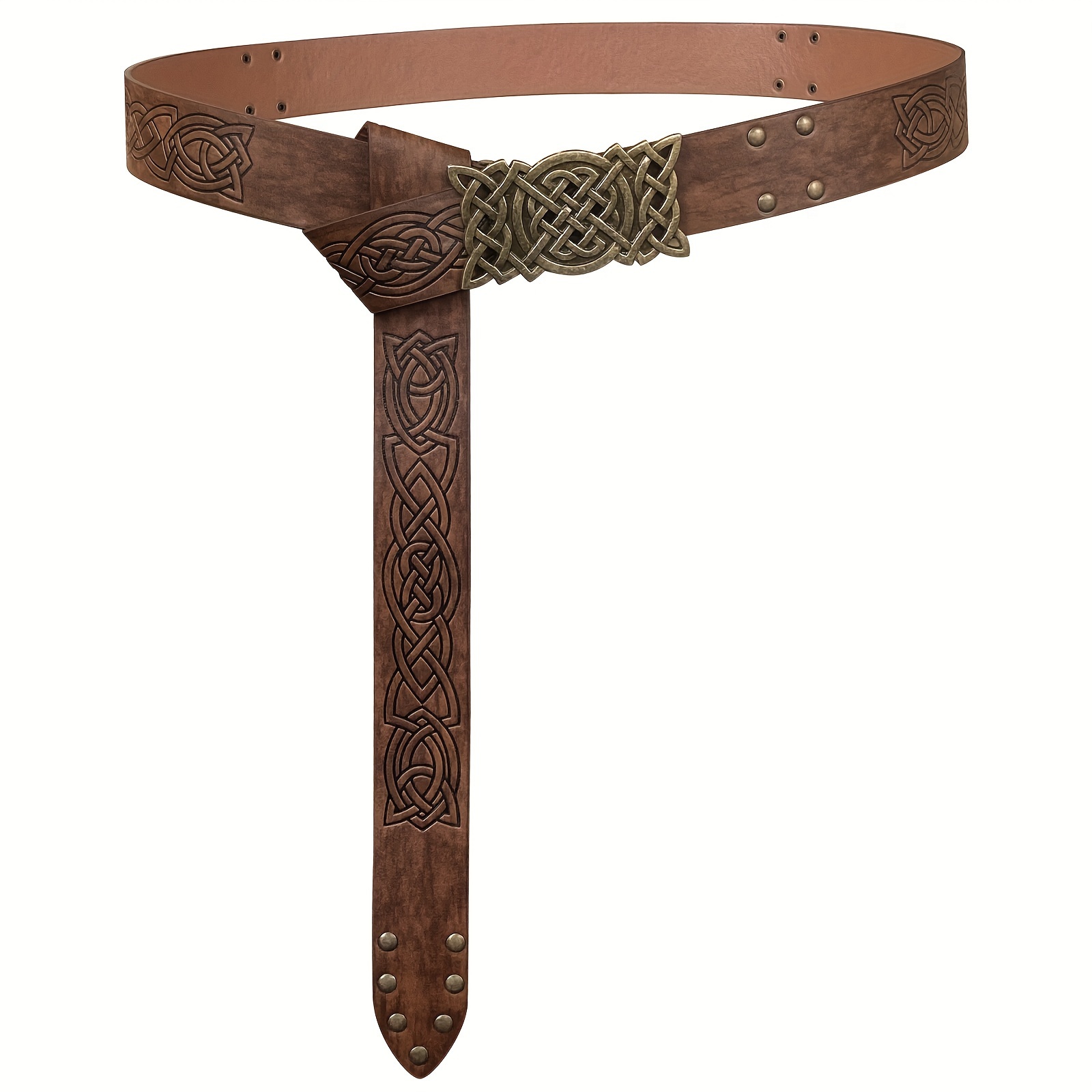 TEMU Pure Handmade Viking Embossed Rivet Belt Medieval Embossed Waistband Cosplay Prop Belt