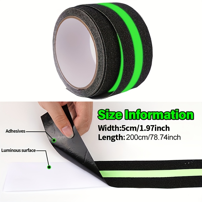 TEMU Rotolo di nastro antiscivolo fluorescente verde da 78.74 pollici in tubo, nastro di , nastro di avvertimento di , per scale, prodotti di per