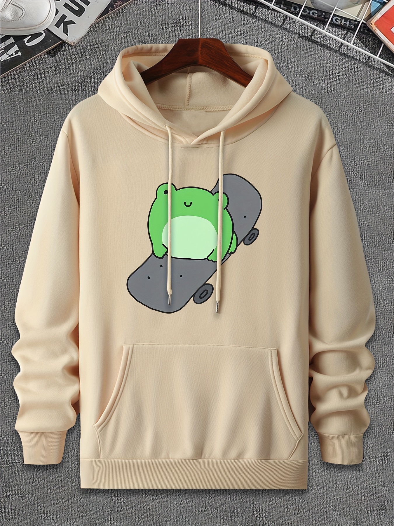 frog skateboard pattern men's trendy comfy hoodie casual Temu
