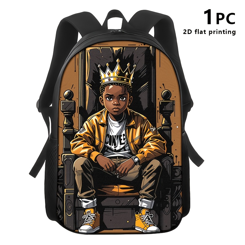 TEMU 1pc/2pcs/3pcs A Featuring A Backpack, Lunch Bag, And Pouch. Each Item Displays A Portrait Of Male In Attire, Highlighting Afrocentric Style.