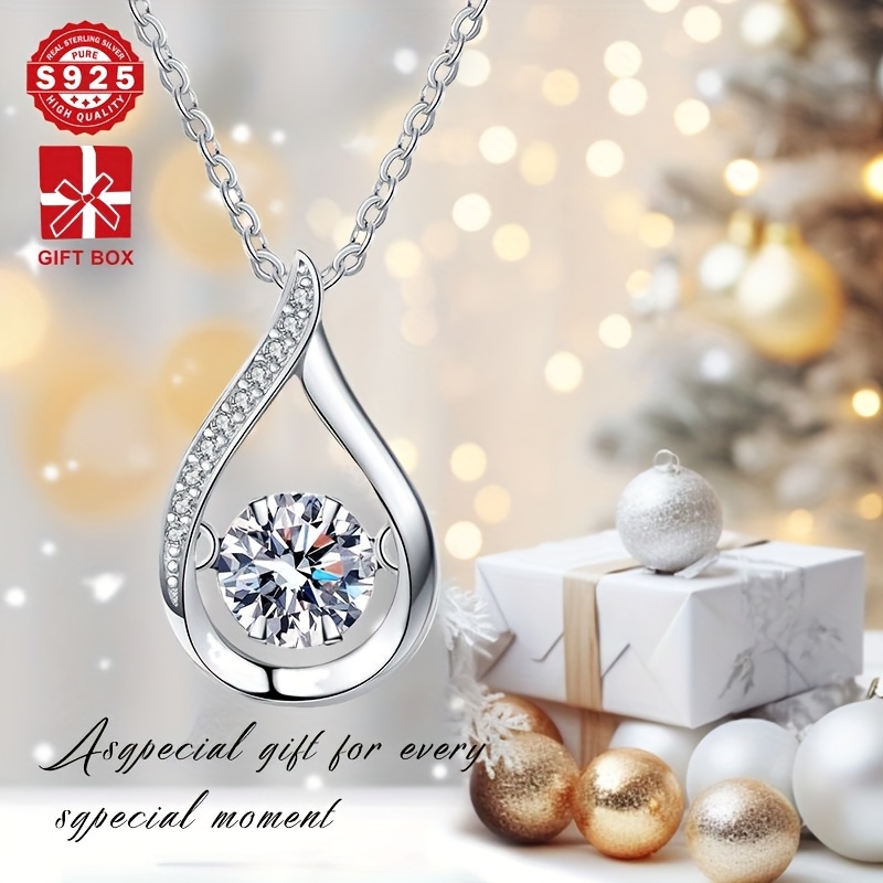 

A Lady's Water Drop Necklace, Made Of S925 Sterling Silver, Stone Will Move, Luxurious And , Set With Artificial Zirconia, High-end Fashion, Suitable For Gifting, Suitable For , Low Allergy 3.6g