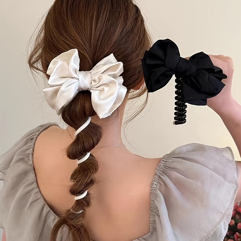 

1pc Bowknot Hair Tie - Elegant And For Women, Solid Color Telephone Wire Ponytail Hair Accessories