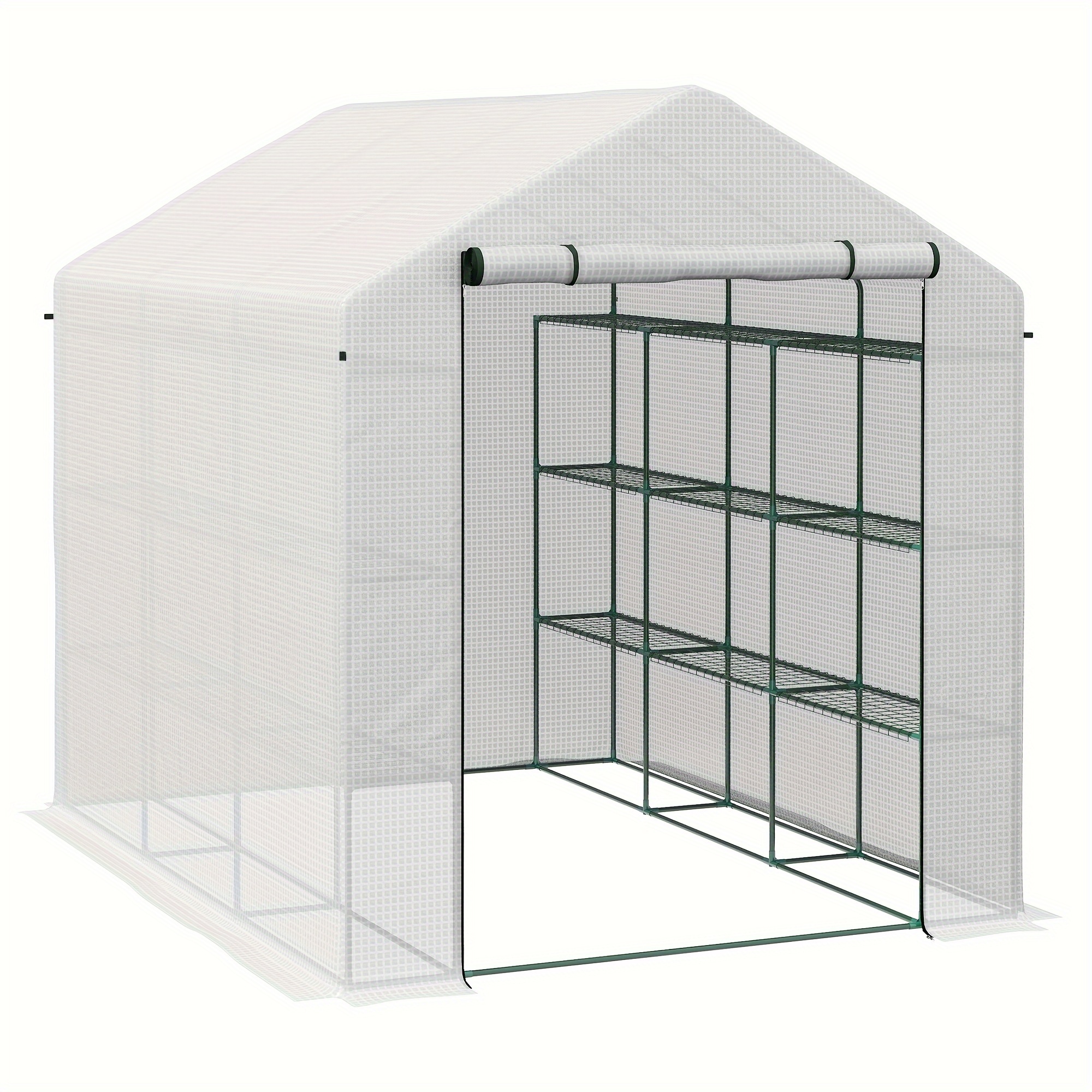 

Outsunny 8' X 6' X 7' Walk-in Greenhouse, Pe Cover, 4-tier Shelves, Steel Frame Hot House, Roll-up Zipper Door For Flowers, Vegetables, Saplings, Tropical Plants, White
