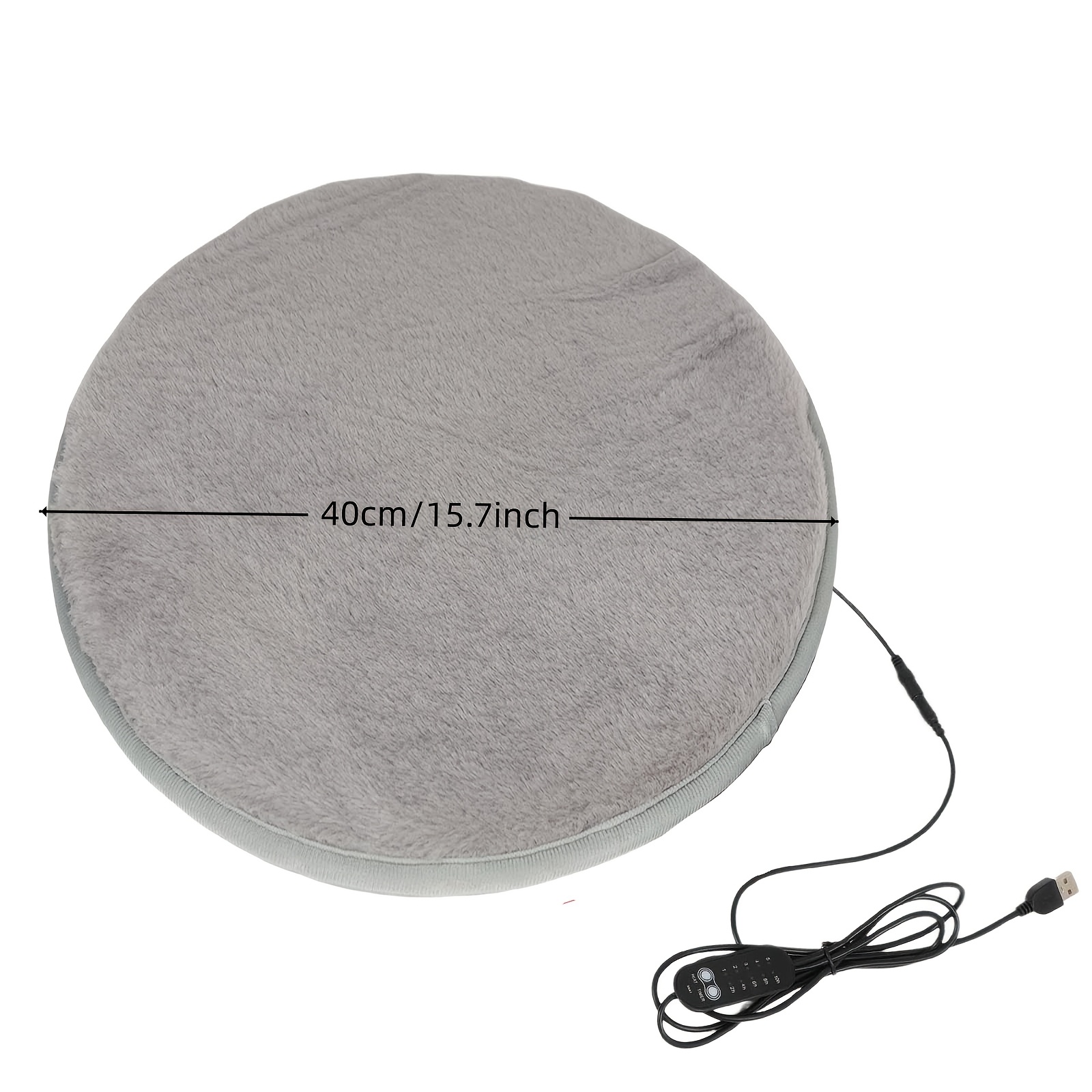 TEMU Coussin chauffant rond USB 5V, convient aux coussins de siège de salle, dos antidérapant, chauffage à 5 niveaux, minuterie réglable sur