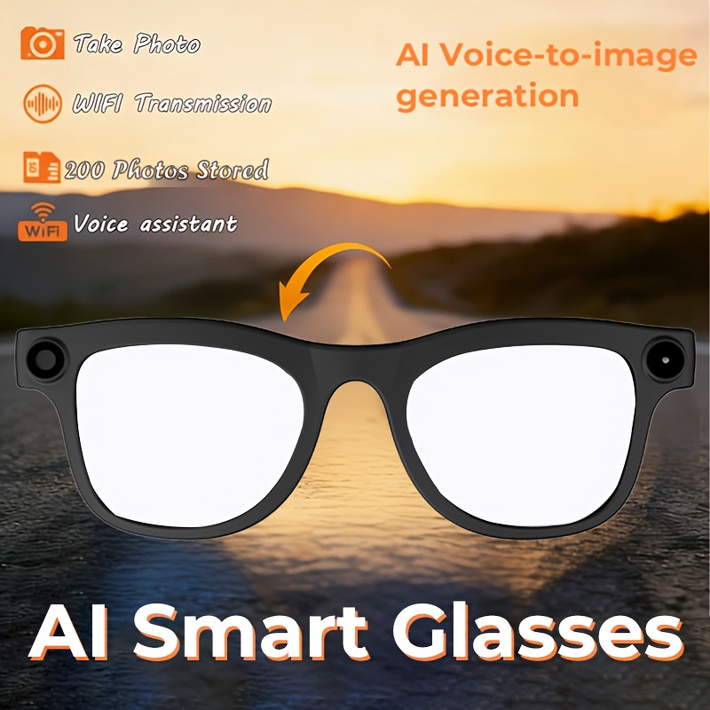 Nouveaux Lunettes Intelligentes Multifonctionnelles IA | Photographie Haute Vitesse, Enregistrement Vidéo 720P, Génération Image-Voix IA, Conception Ultra-Légère en Nylon, Chat Q&A IA, Réduction du Bruit, Cadeau Saint-Valentin | Chargement USB, Batterie Lithium Polymère, Sans Fil