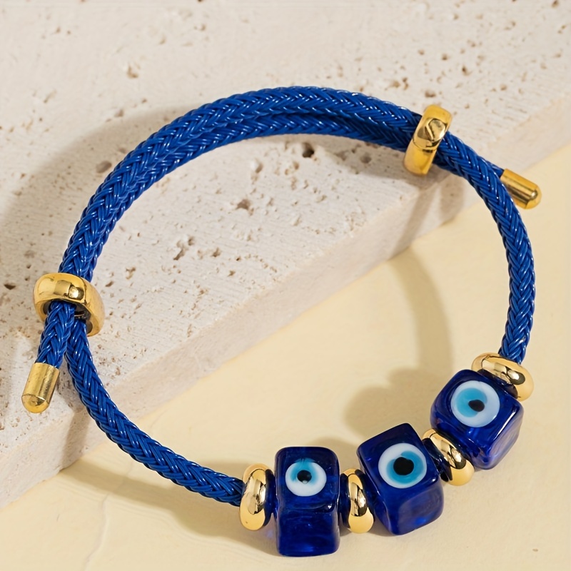 

Unisex Hip-hop Style Blue Bracelet With Evil Eye Charm - Perfect For Halloween & Carnival, Versatile Fashion Accessory