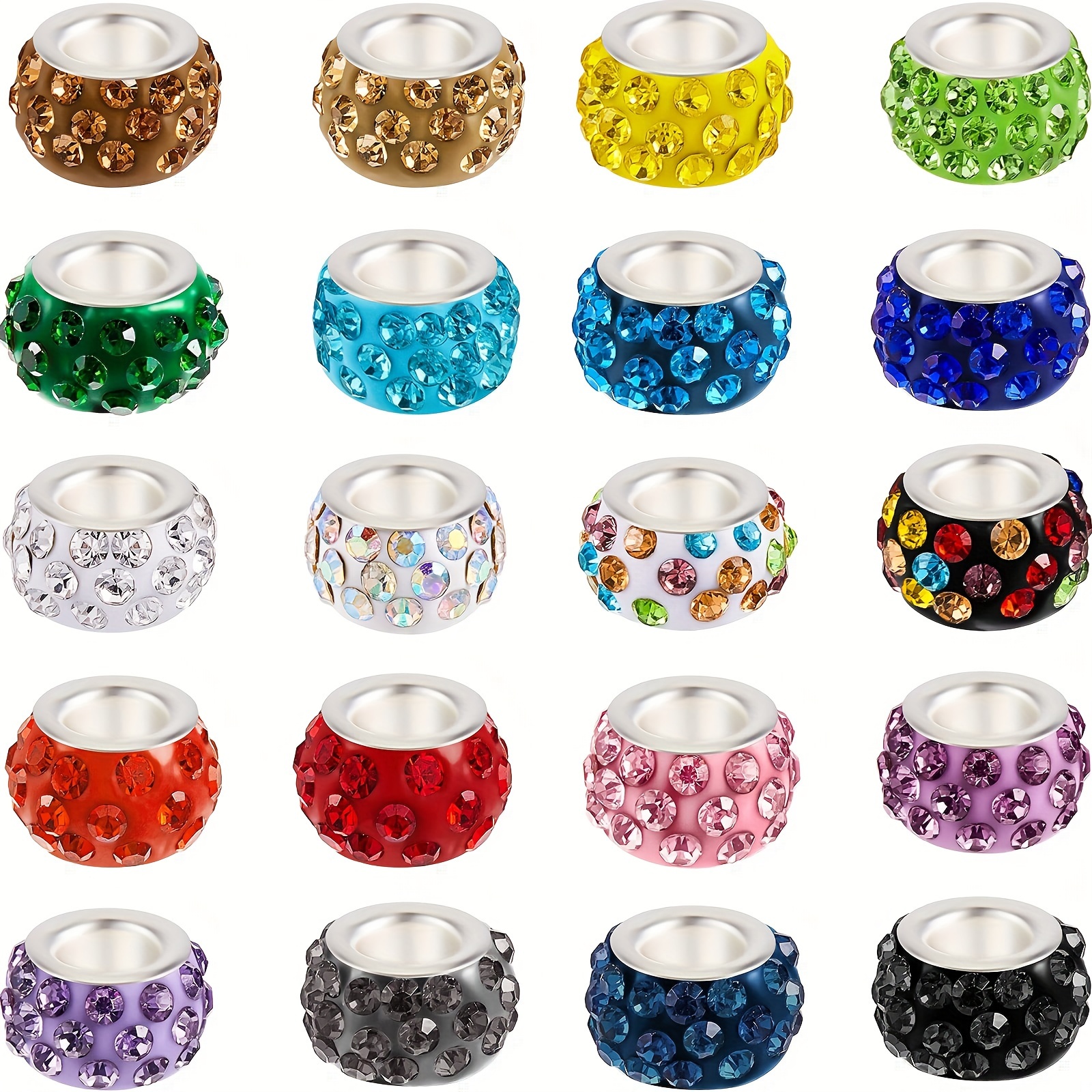 

120 Pieces Of Rhinestones European Beads Crystal Charm Beads With Large Holes Rhinestone Spacer Beads Suitable For Diy Bracelets, Earrings, Necklaces, Craft Production Supplies, 20 Colors