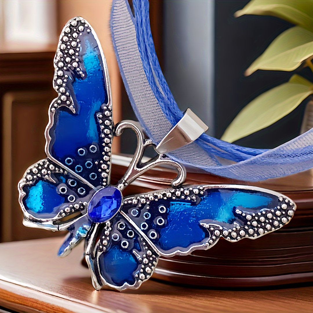 Synthetic Crystal Butterfly Pendant Necklace