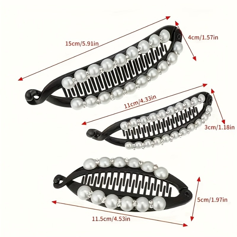 TEMU 3pcs Vintage Banana Hair Clips, Featuring A Gentle And Elegant Design With Staggered Sizes. The Non-slip Clip Has Built-in Dense Teeth, Suitable