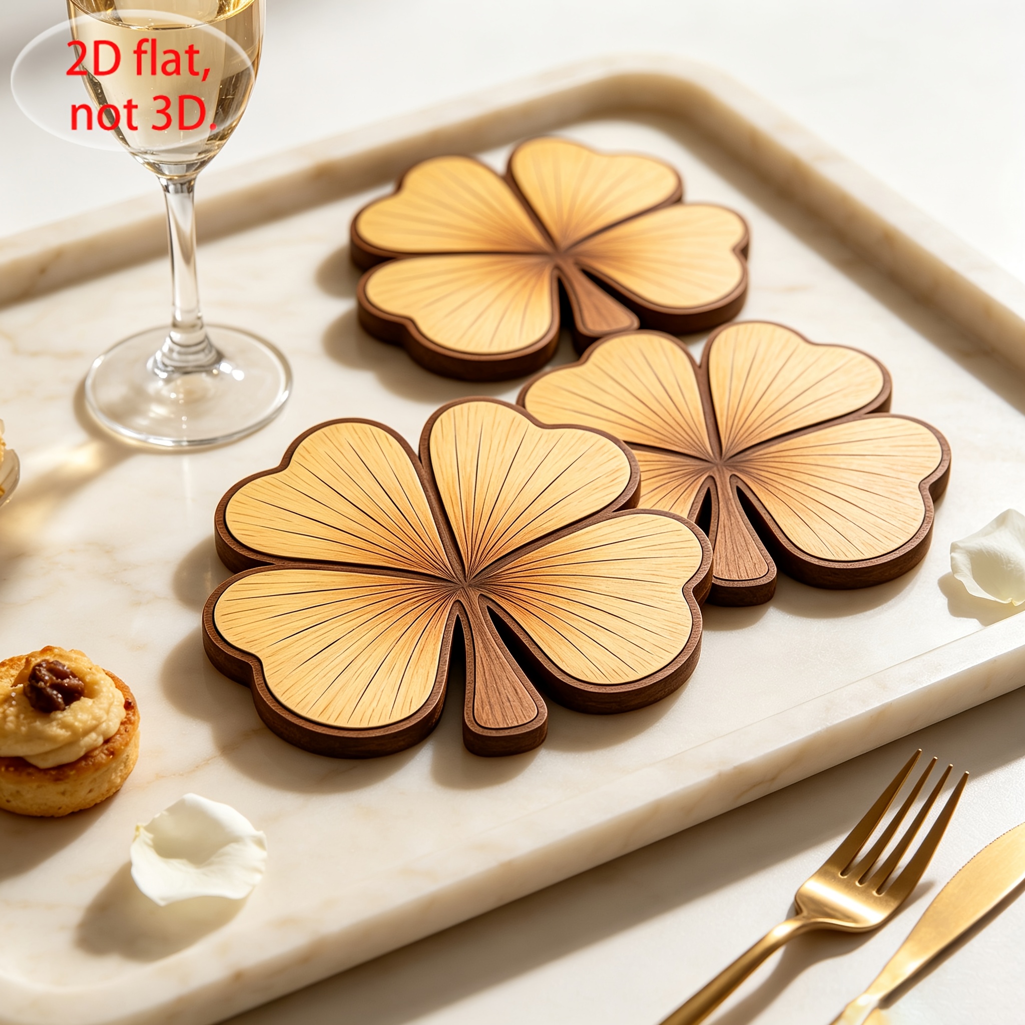 TEMU 2d Flat Printed, 3pcs Vintage Handmade Clover Wooden Non-slip Coasters, Household Dining Table Heat-insulating Anti-scald Cup Mats, Creative
