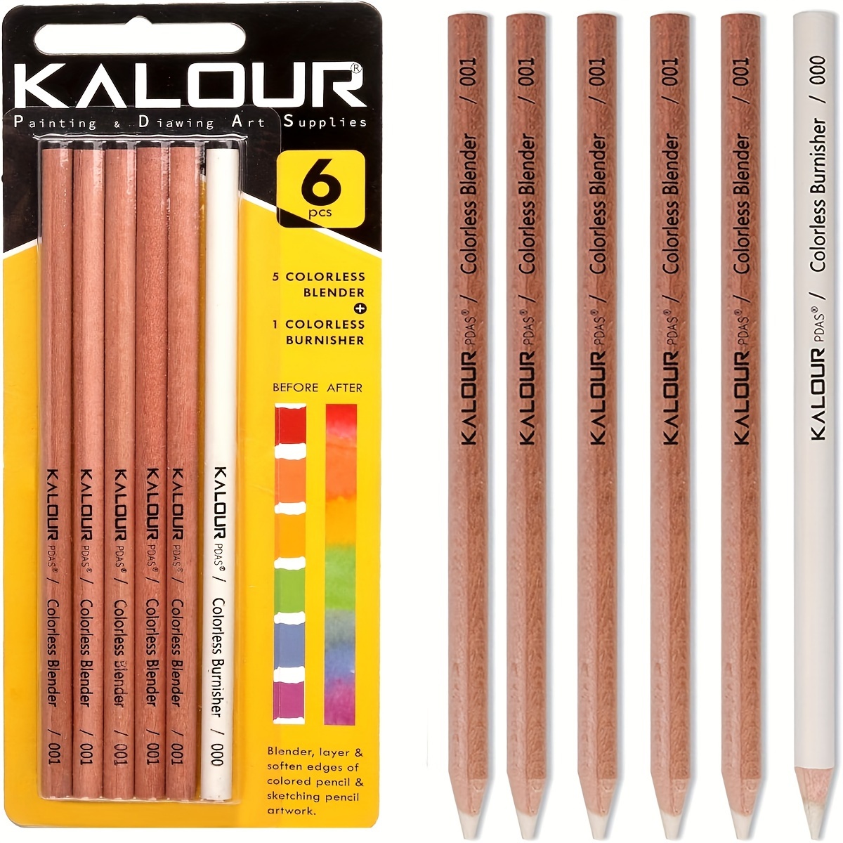 

Kalour Blender & Burnisher Pencils Set: Non-pigmented, Wax-based, Perfect For Blending & Softening Edges, Ideal For Colored Pencils (6 Pencils Total)