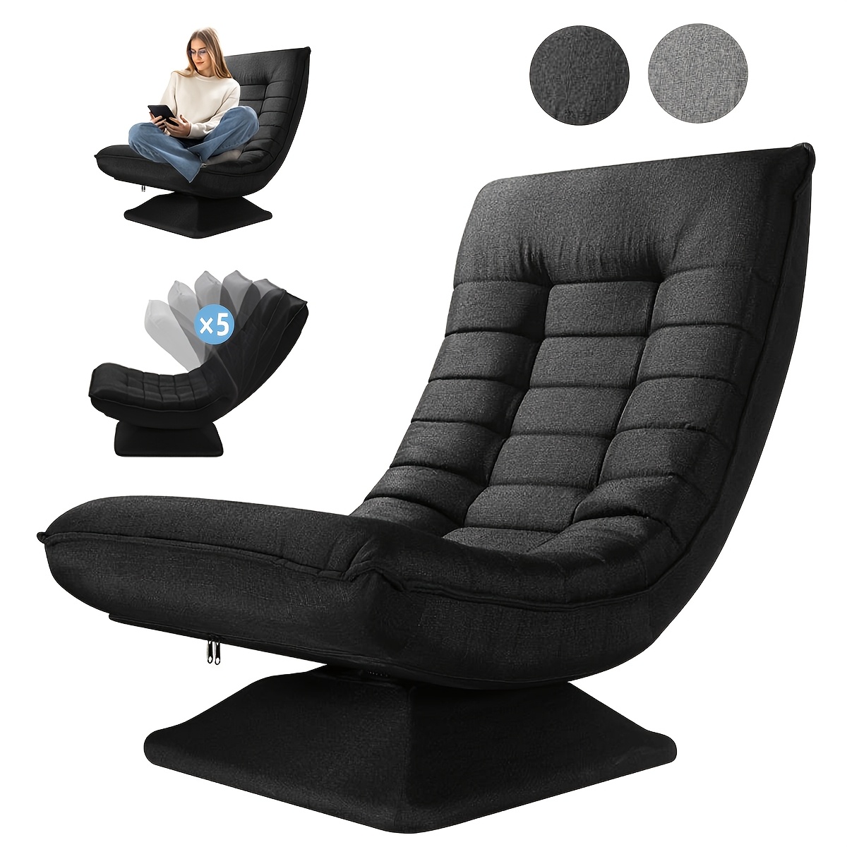 Sillón, Silla de Piso, Respaldo Ajustable Rotación 360° Plegable Carga de 150Kg Diseño...