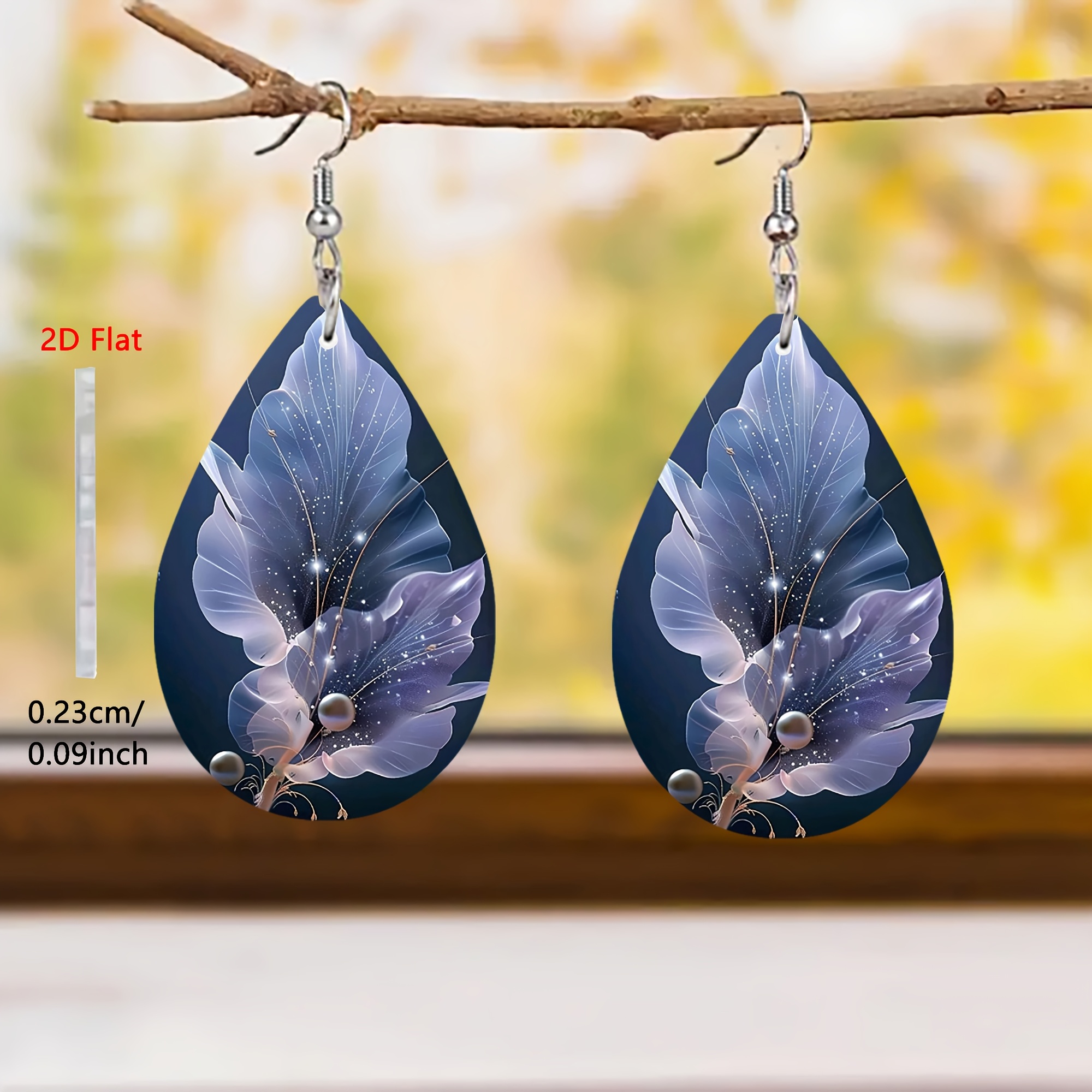 2D Flat Light Purple Floral Pattern Stainless Steel Acrylic Earrings
