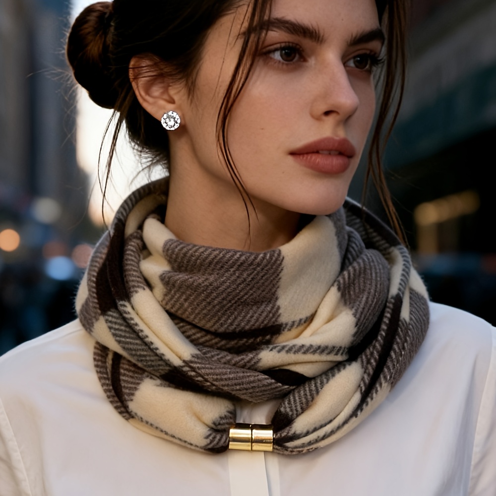 TEMU Bufanda francesa elegante para cuello, , bufanda a cuadros minimalista, , para , estilo , bufanda premium a prueba de frío