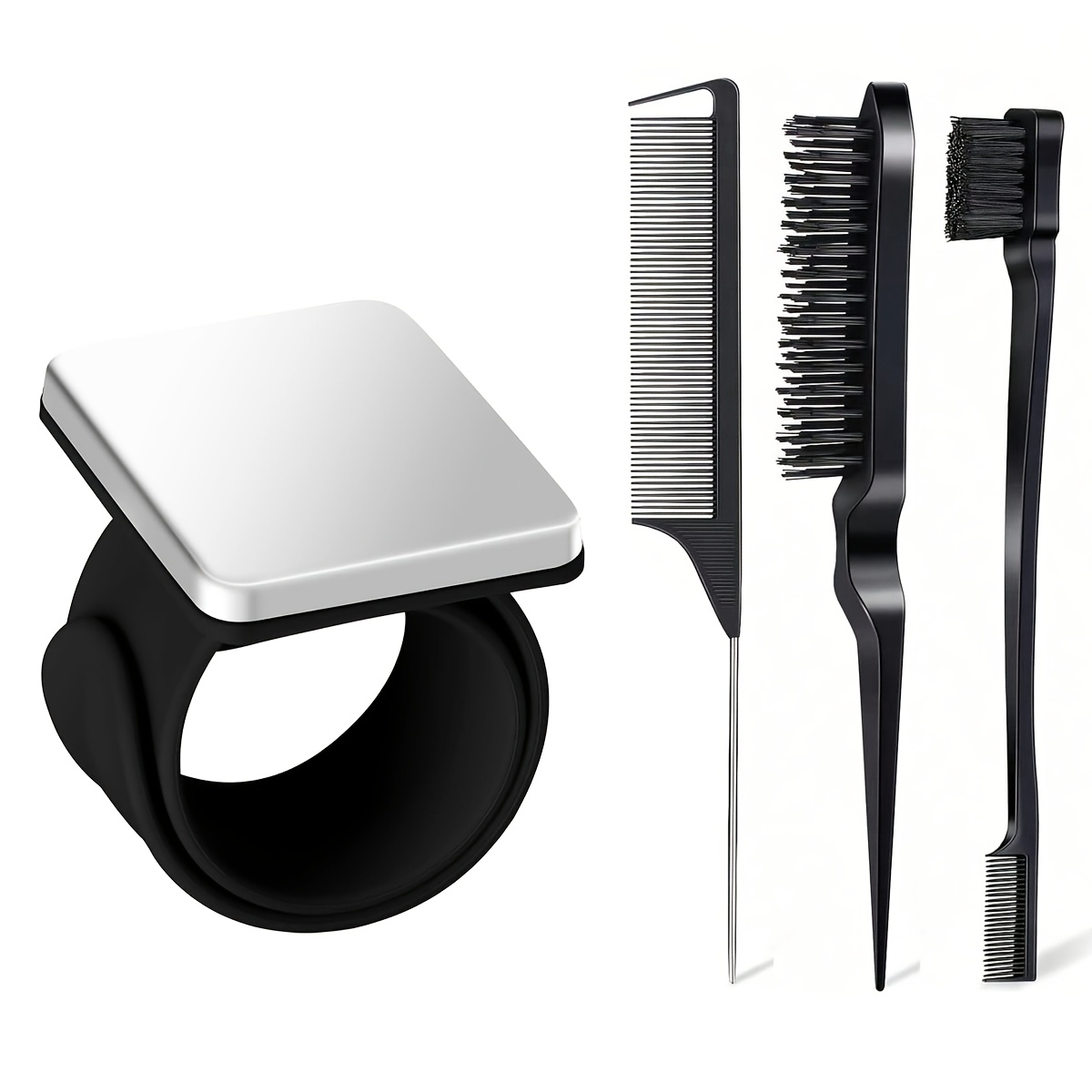 TEMU Bracelet magnétique pour coiffeur, 4 outils de de cheveux avec brosse à biseauter et à épousser, peigne à queue de rat, bracelet de pour cheveux