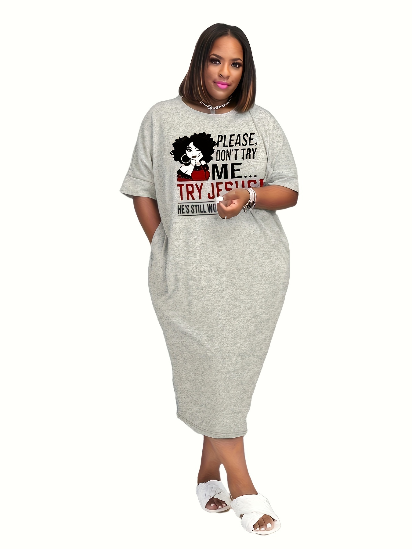 womens casual loose fit letter print t shirt dress thigh - Temu