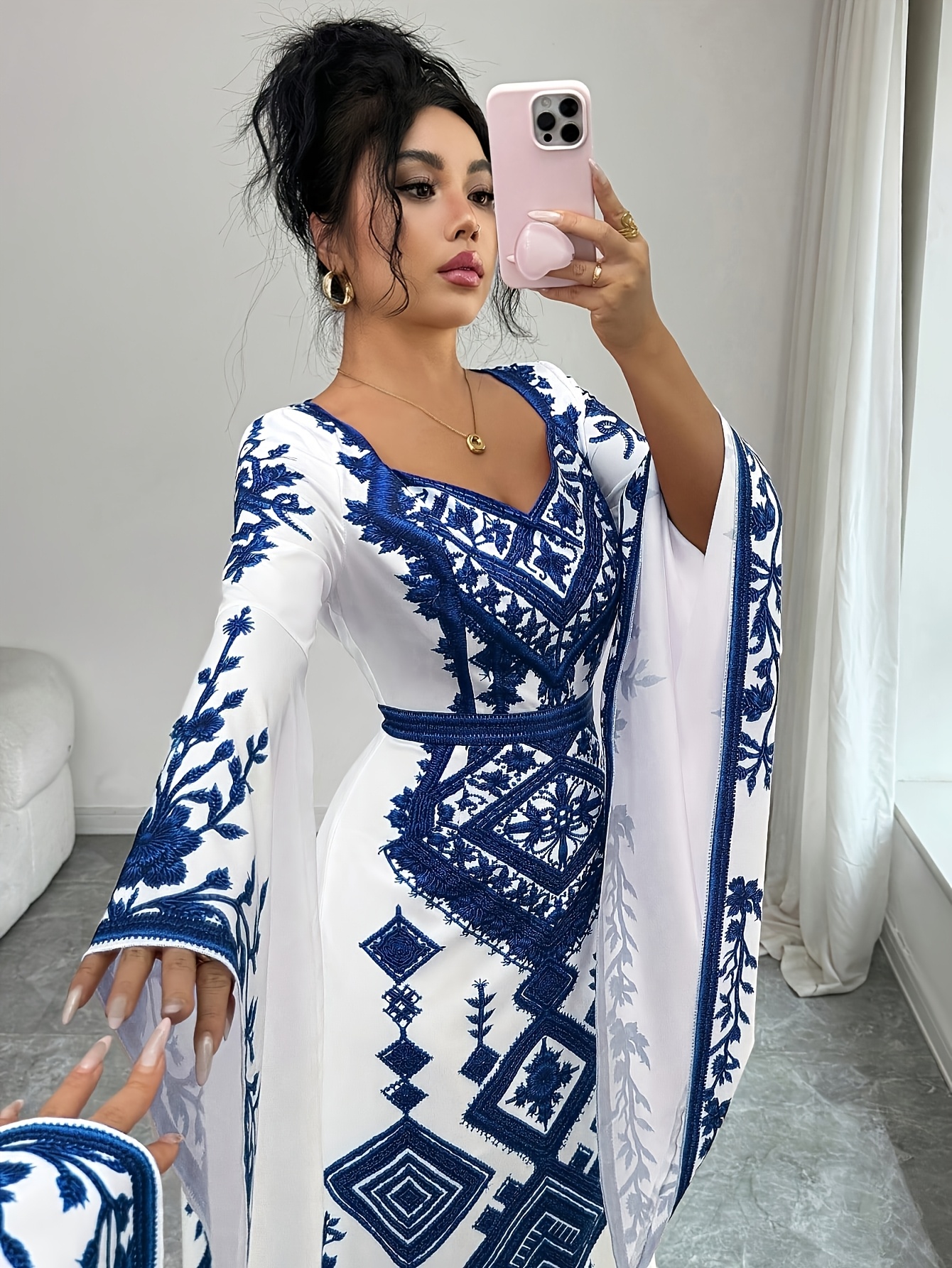 Women's Fashion New Arrival, Elegant Color-Block Printed Long Dress,