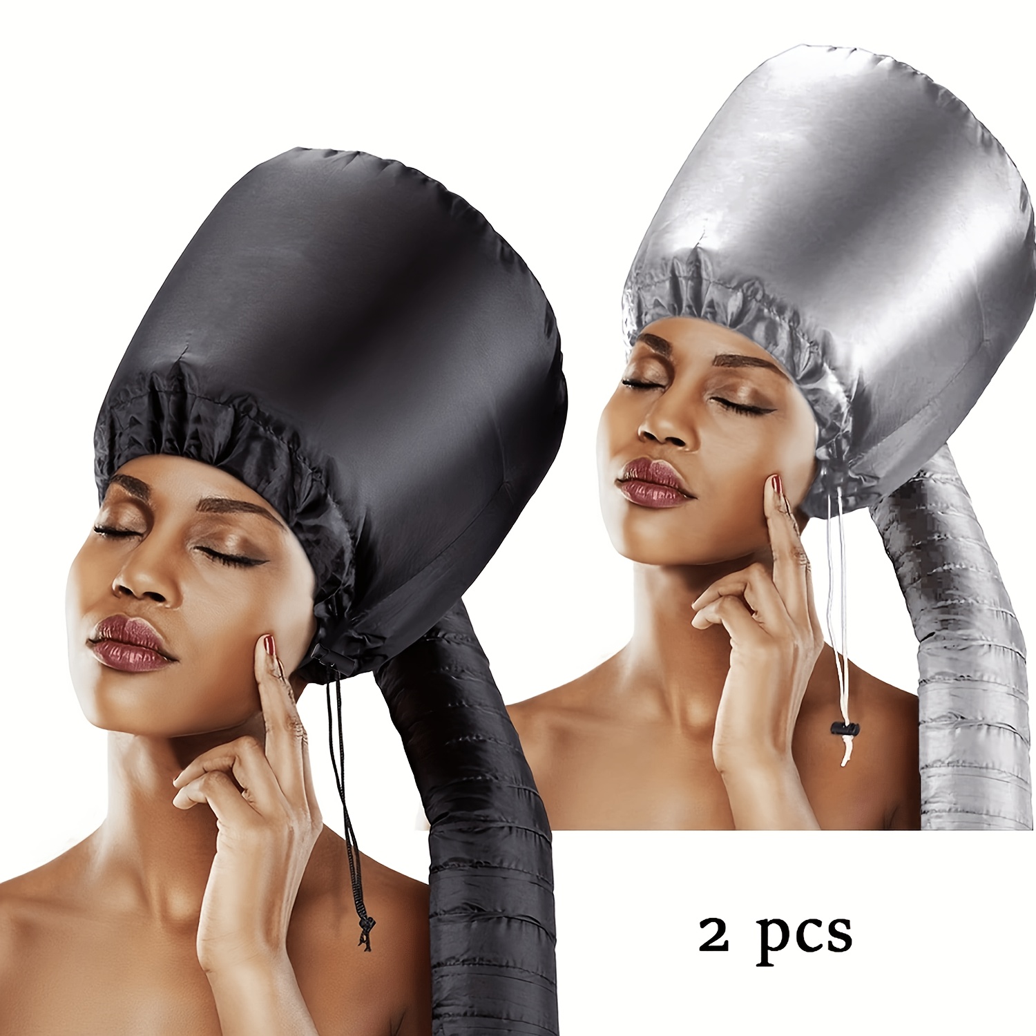 2pcs Soft Bonnet Hood Hair Dryer Attachment Hooded Hair Dryer Cap For Styling, Deep Conditioning & Drying (black + Silvery) – Perfect Gift For Women, Christmas Decorations & Holiday Presents