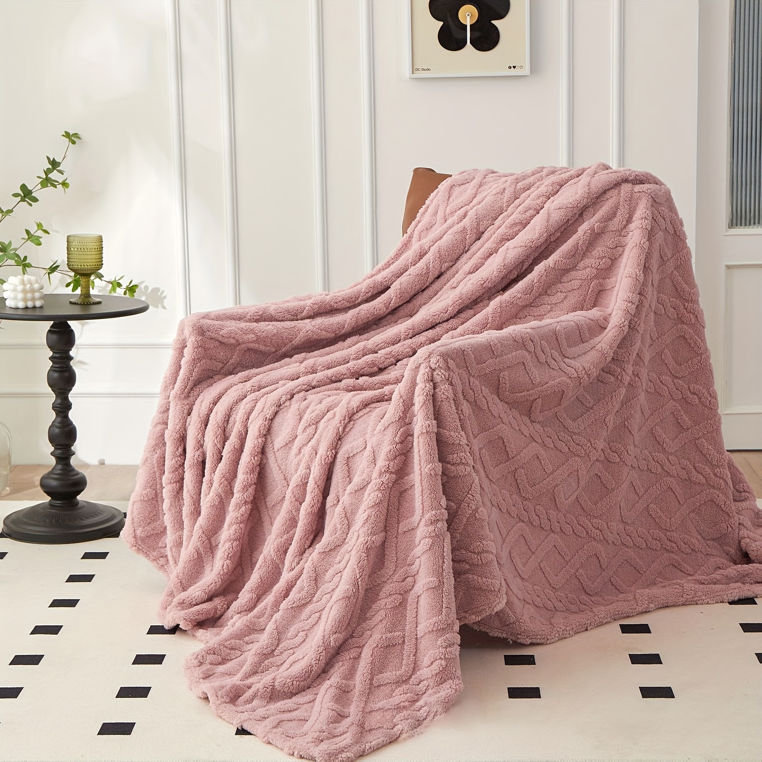 july casa ultra soft jacquard velvet blanket thick reversible throw for   machine washable green details 4