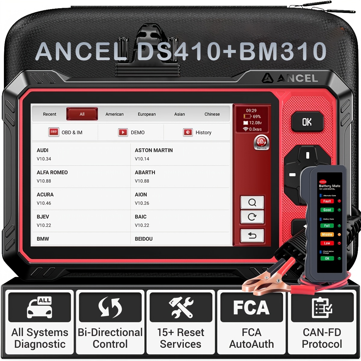 Ancel Ds410+bm310 Full System Scanner Control (/windows/lights/mirrors) 15+ Reset Services (oil/battery/tpms/abs Exhaust/dpf ) Full Functions (read Codes/clear Codes//o2 Test/i/m Readiness)