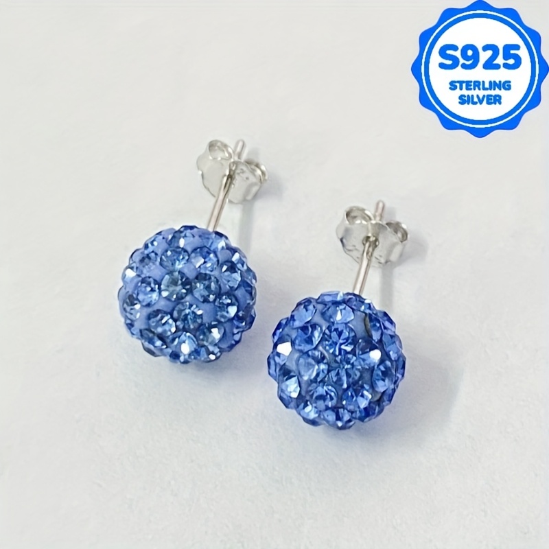 E-shop Ein Stück 2-teilige Damenmode Ohrringe, Retro Bohemian Stil, Anti-Allergie S925 Silber, Runde Kugel Mini Ohrringe, Glänzendes Luxus Design,