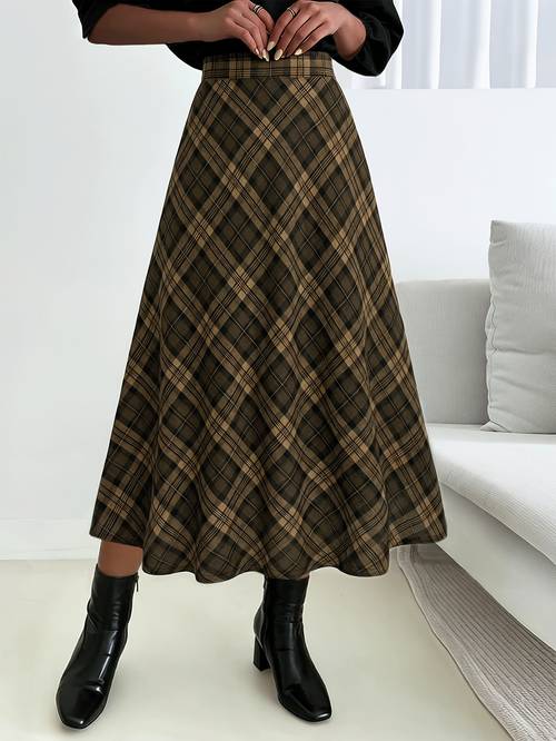 item picture womens autumn winter stretch waist pattern elegant casual a line skirt
