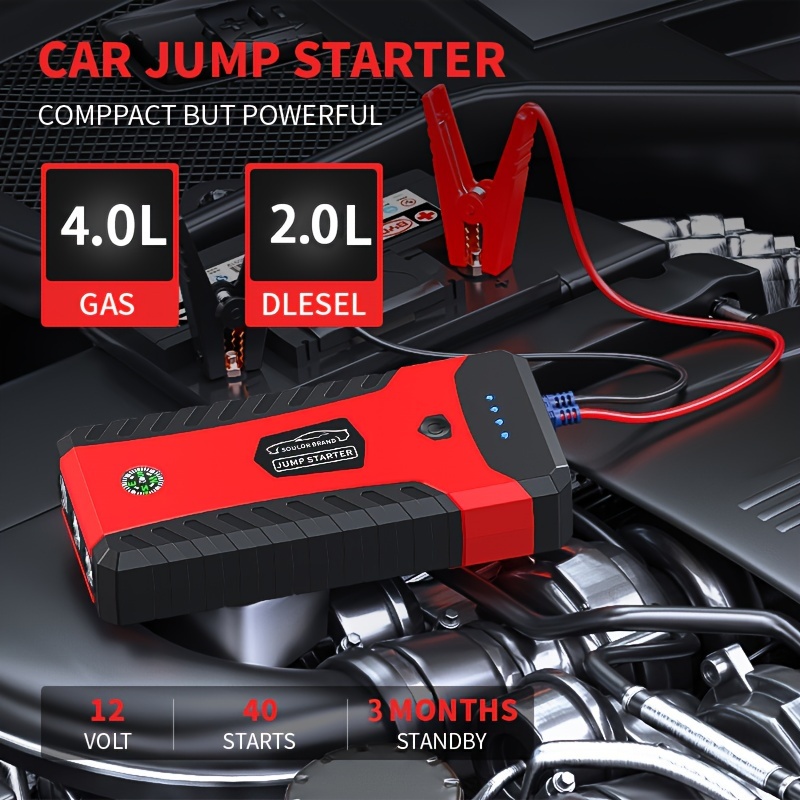 

Portable Car Jump Power Bank With Led Light Compass New Upgrade Car Emergency Booster Supports Starting 12v Gasoline Cars Up To 118.36oz