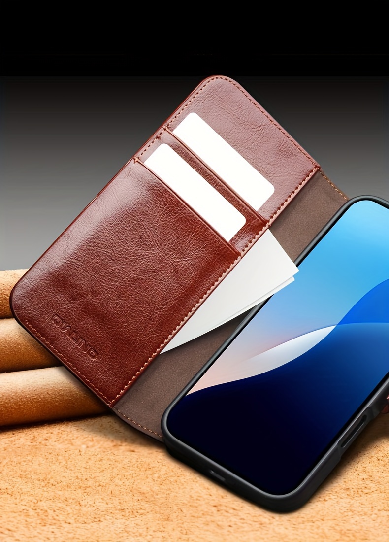 Phone Case - The QIALINO Leather Flip Case Is Designed for The Iphone 16 Plus Pro Max, Featuring a Stylish Design And a Classic Business Look, Complete with Magnetic Closure And Card Slots - Made from High-Quality Leather